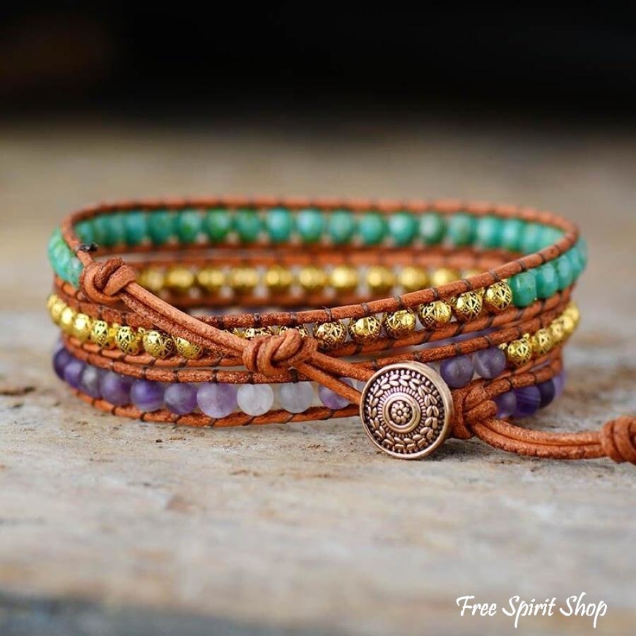Natural Amethyst & Vintage Tibetan Bead Wrap Bracelet - Free Spirit Shop