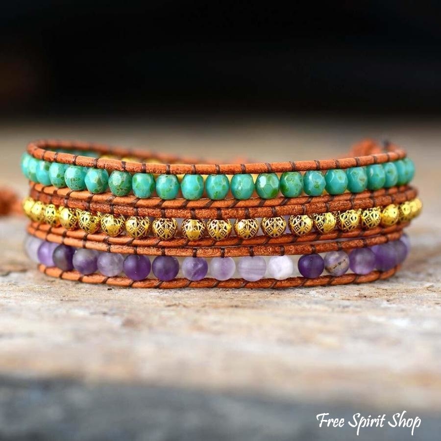 Natural Amethyst & Vintage Tibetan Bead Wrap Bracelet - Free Spirit Shop