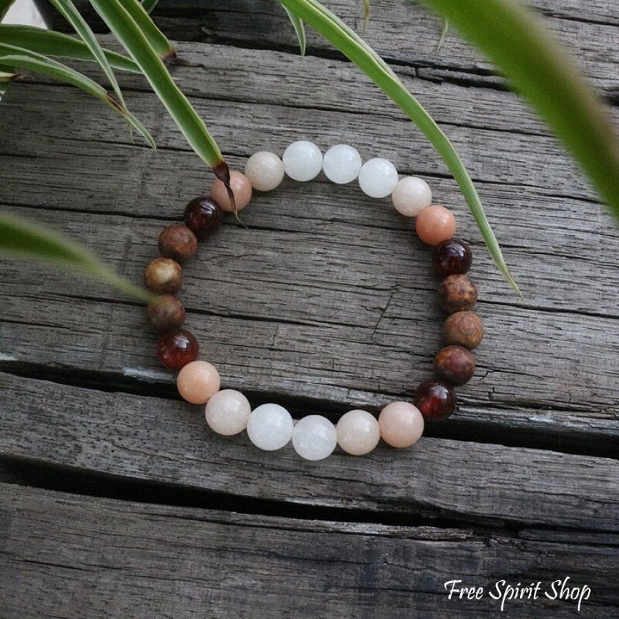 Natural Aventurine Carnelian and Brown Onyx Bead Bracelet - Free Spirit Shop