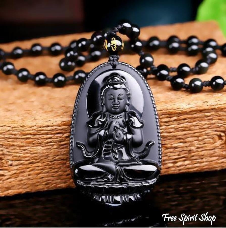 Collier & amulette Protection de Bouddha en obsidienne noire - 8