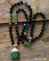 Natural Black Onyx & Green Jade Buddha Pendant Necklace - Free Spirit Shop