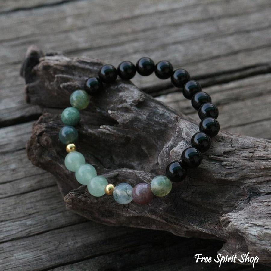 Natural Black Onyx, Indian Agate and Aventurine Bead Bracelet / Necklace - Free Spirit Shop