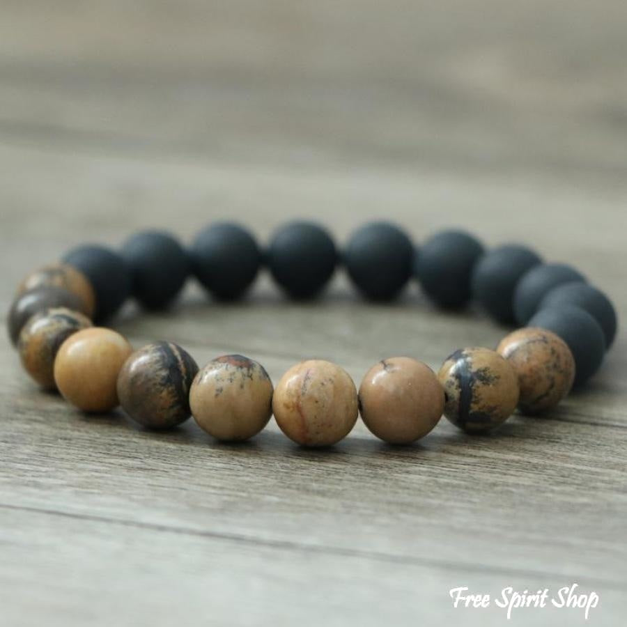 Natural Black Onyx & Jasper Stone Bead Mala Bracelet - Free Spirit Shop