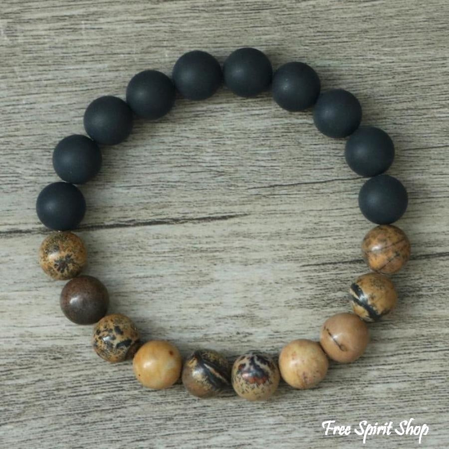 Natural Black Onyx & Jasper Stone Bead Mala Bracelet - Free Spirit Shop