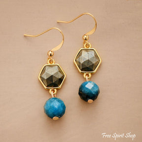 Natural Blue Apatite and Pyrite Earrings - Free Spirit Shop