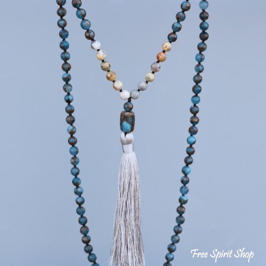 Natural Blue Crazy Onyx Stone Mala Bead Necklace - Free Spirit Shop