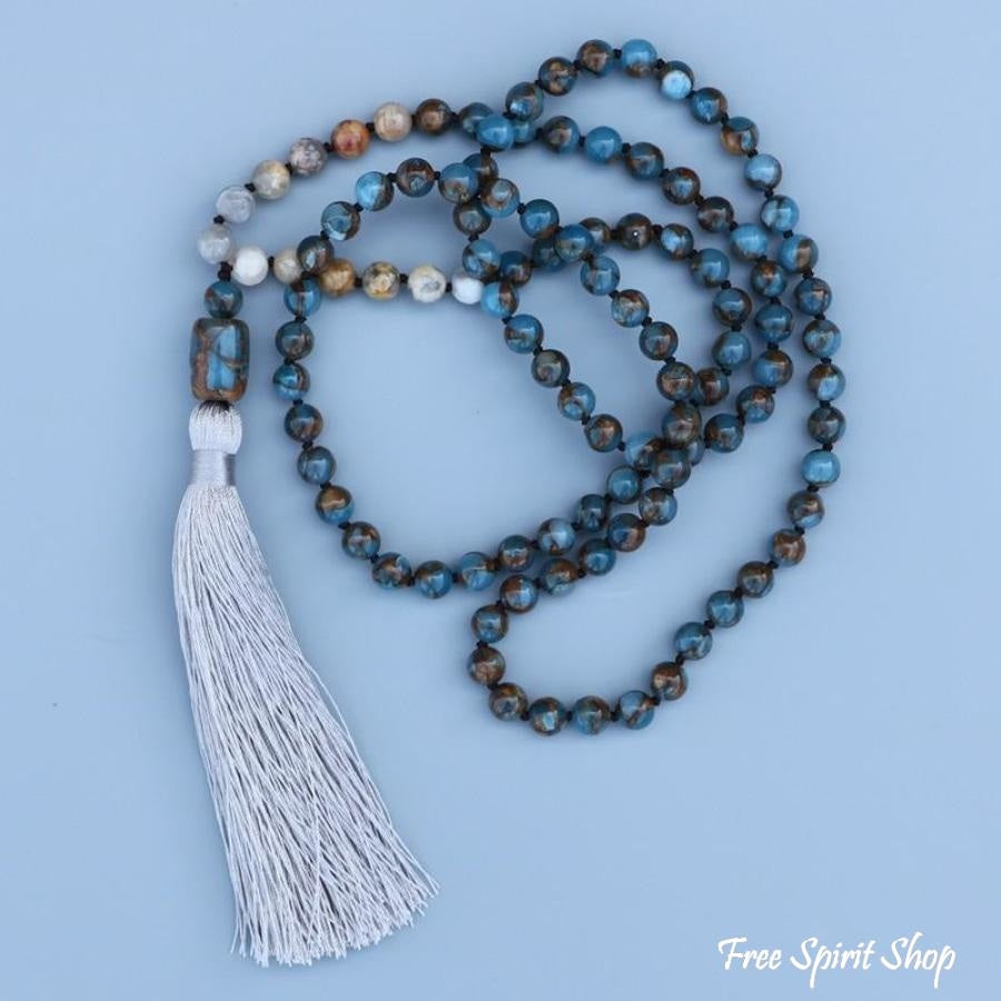 Natural Blue Crazy Onyx Stone Mala Bead Necklace - Free Spirit Shop