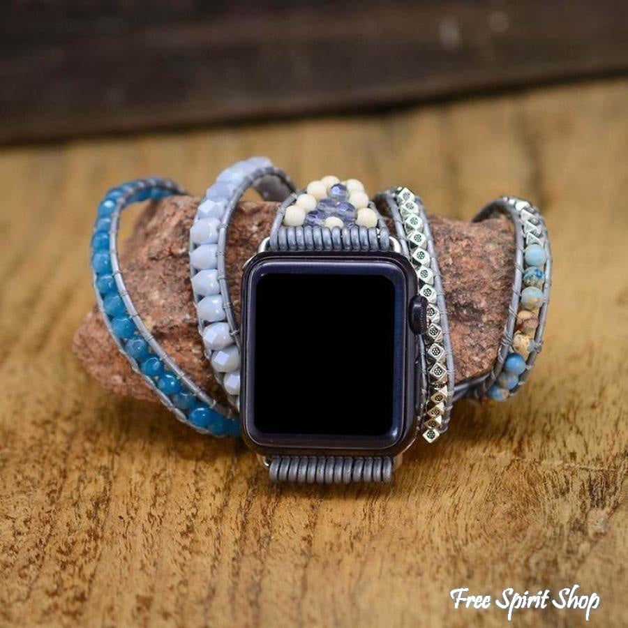 Blue Jasper Apple Watch Wrap Bracelet, Boho