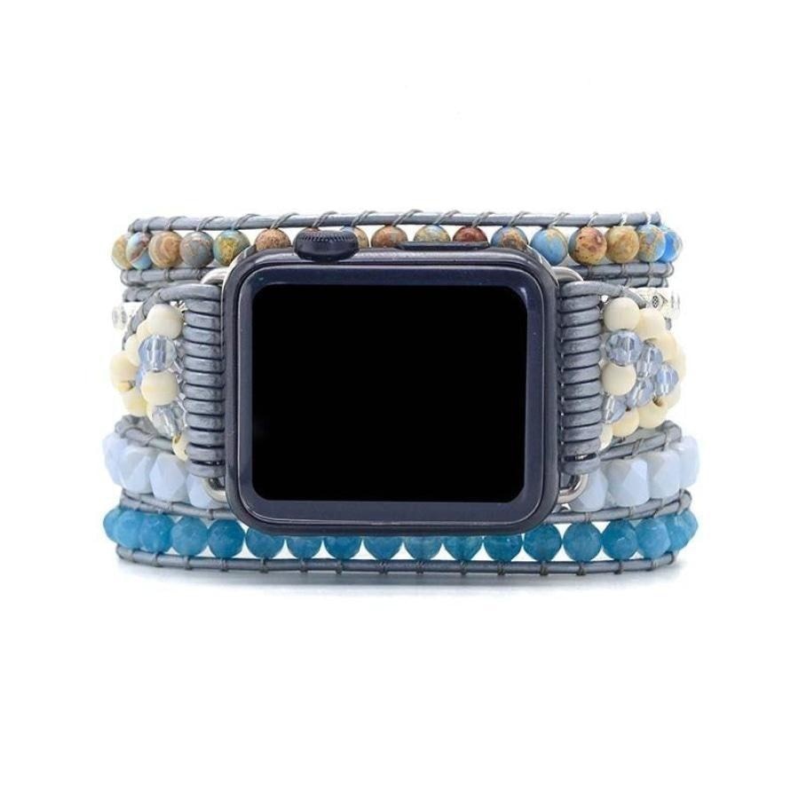 Natural Blue King Jasper Beaded Apple Watch Band - Free Spirit Shop