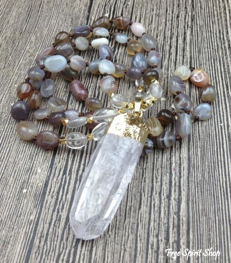 Natural Botswana Agate & Clear Quartz Necklace - Free Spirit Shop