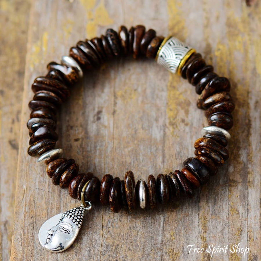 Natural Bronzite & Buddha Charm Bead Bracelet - Free Spirit Shop