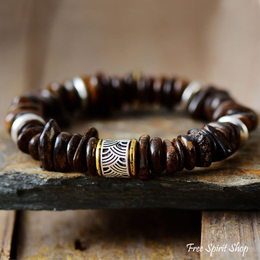 Natural Bronzite & Buddha Charm Bead Bracelet - Free Spirit Shop
