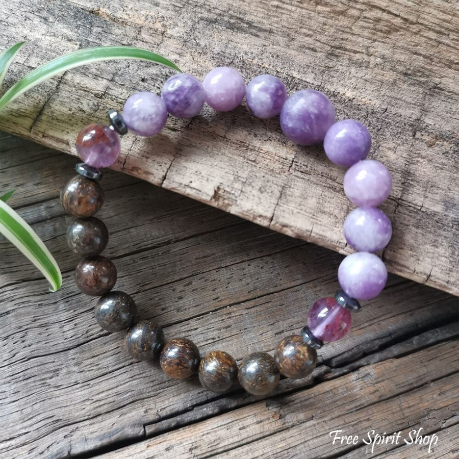 Purple Labradorite bracelet with Lepidolite and Angelite beads