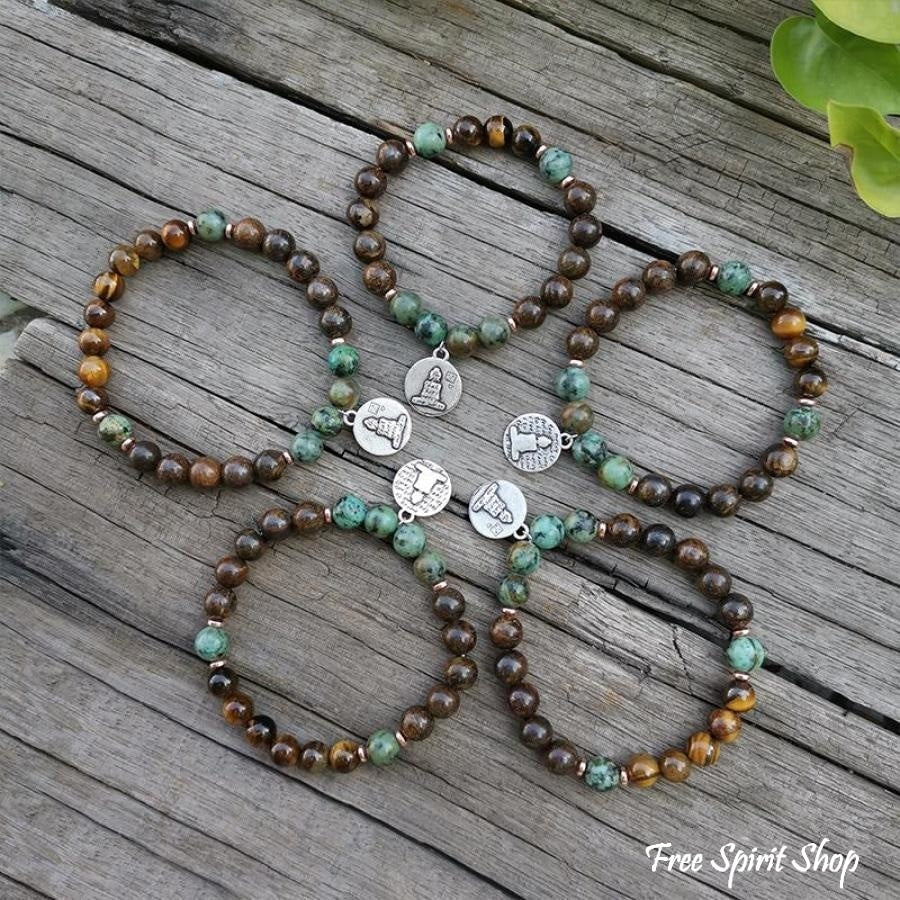 Natural Bronzite Tiger Eye & African Turquoise Bead Bracelet - Free Spirit Shop