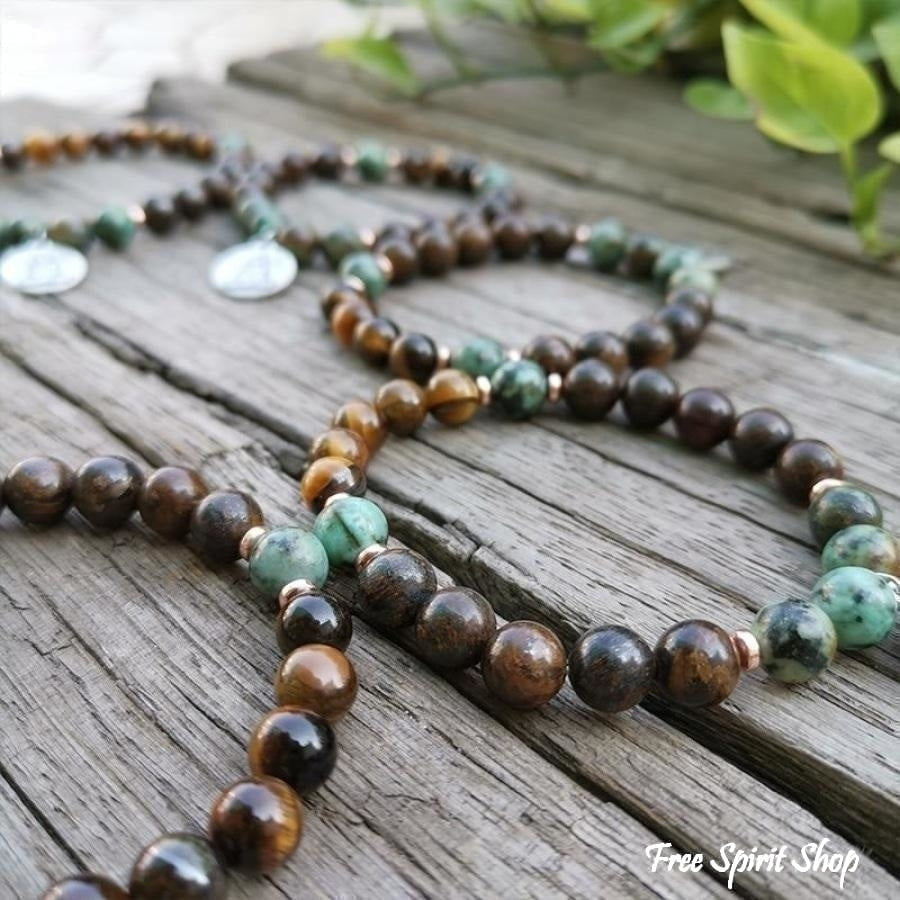 Natural Bronzite Tiger Eye & African Turquoise Bead Bracelet - Free Spirit Shop