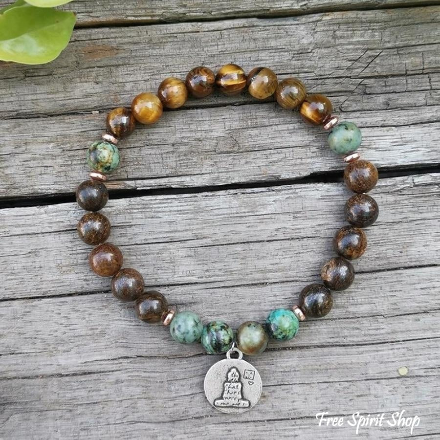 Natural Bronzite Tiger Eye & African Turquoise Bead Bracelet - Free Spirit Shop
