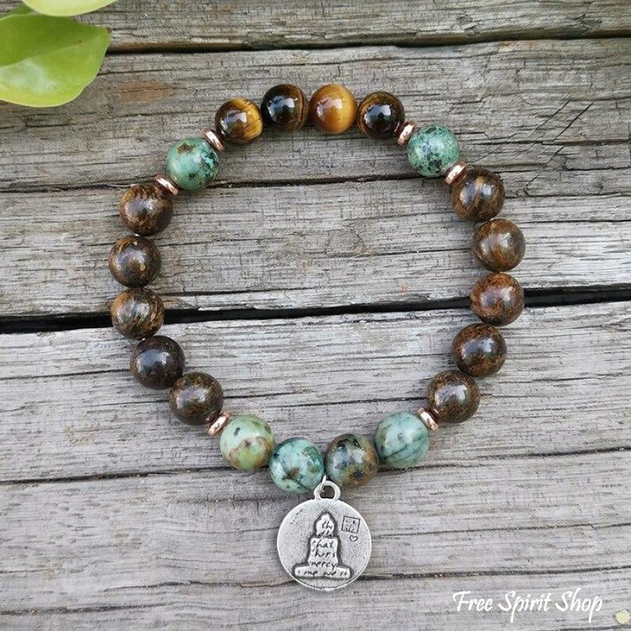 Natural Bronzite Tiger Eye & African Turquoise Bead Bracelet - Free Spirit Shop