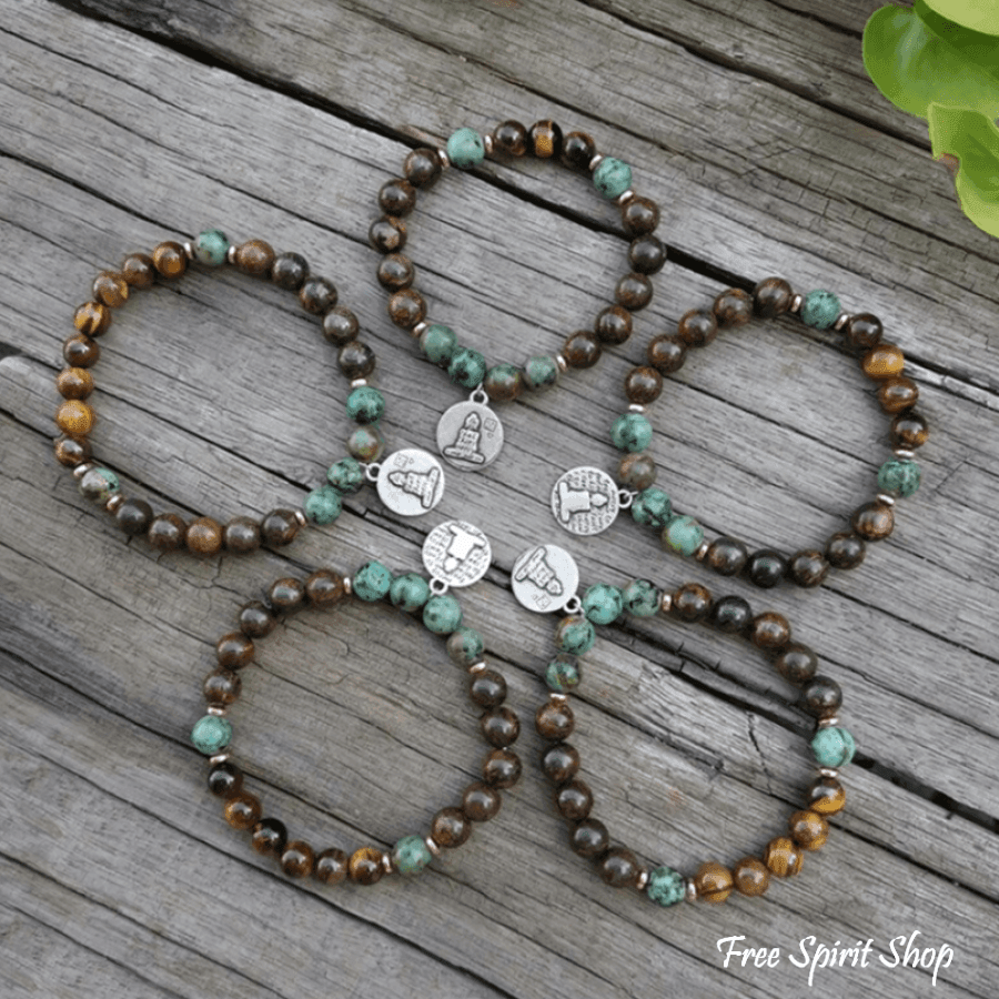 Natural Bronzite Tiger Eye & African Turquoise Bead Bracelet - Free Spirit Shop