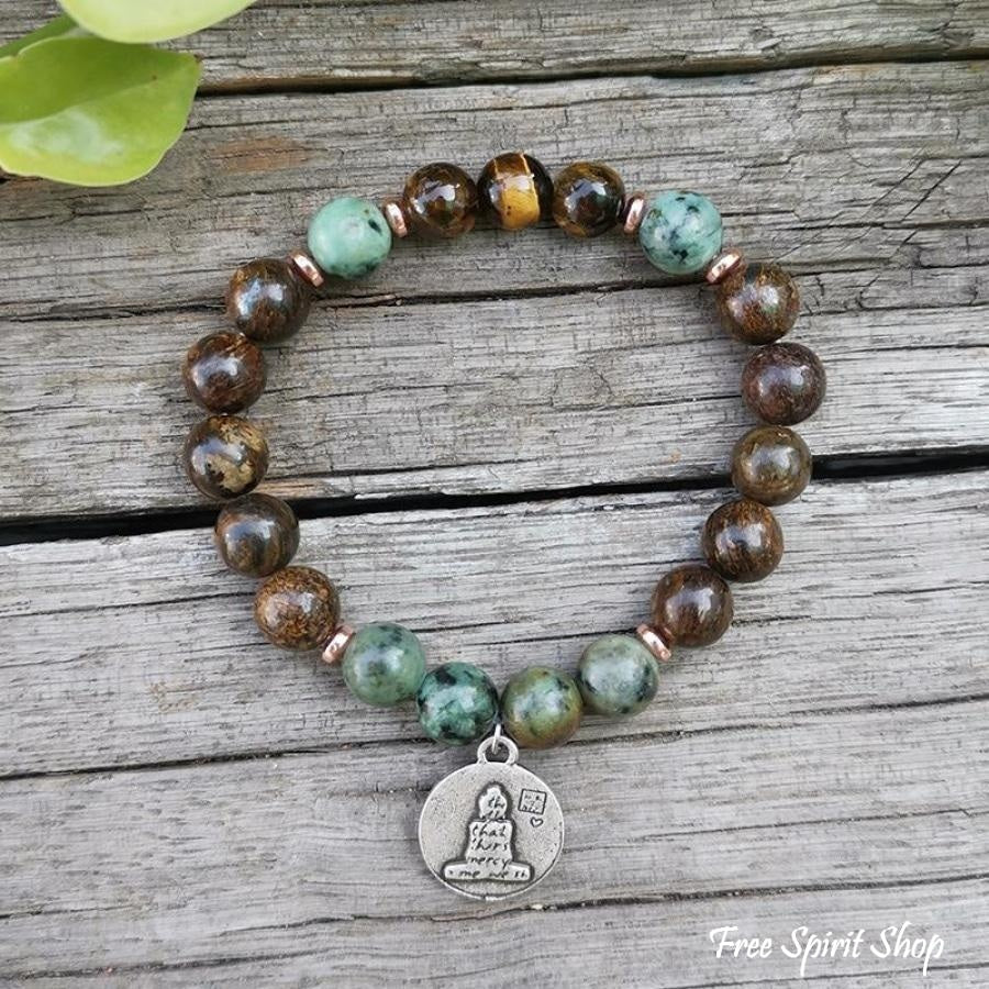 Natural Bronzite Tiger Eye & African Turquoise Bead Bracelet - Free Spirit Shop