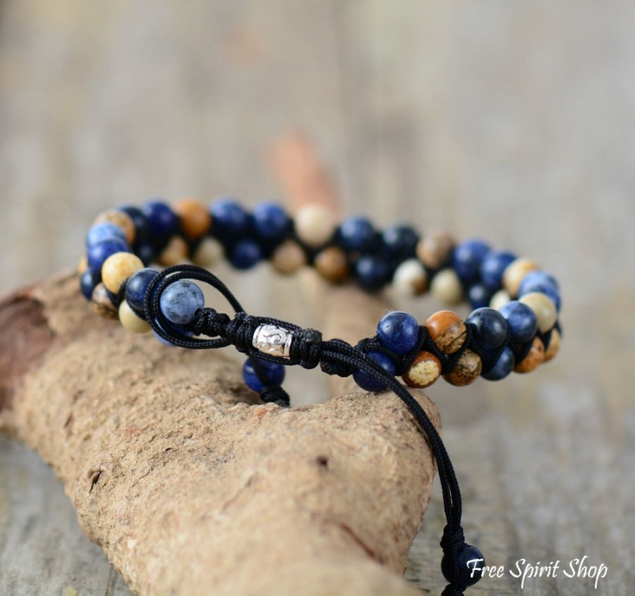 Natural Bue Sodalite & Picture Jasper Bead Bracelet - Free Spirit Shop
