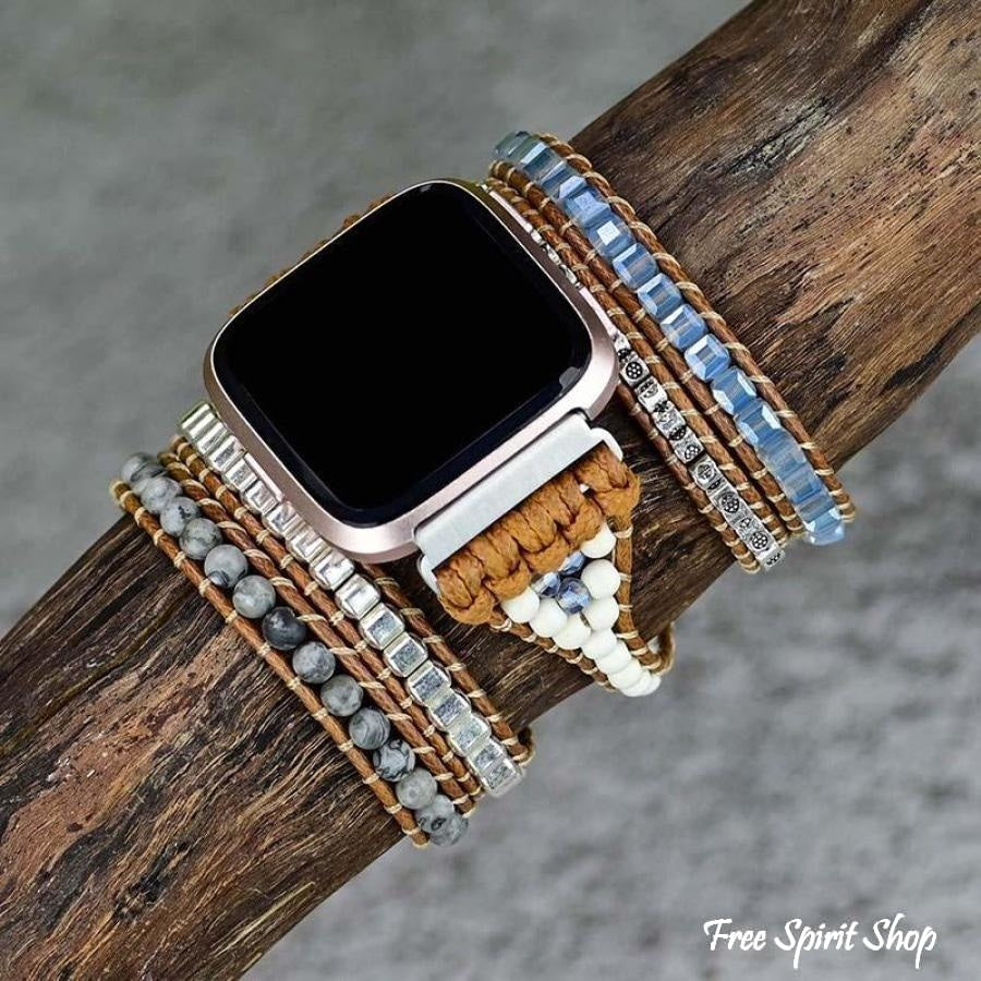 Natural Celestine Beaded Fitbit Versa Watch Band - Free Spirit Shop