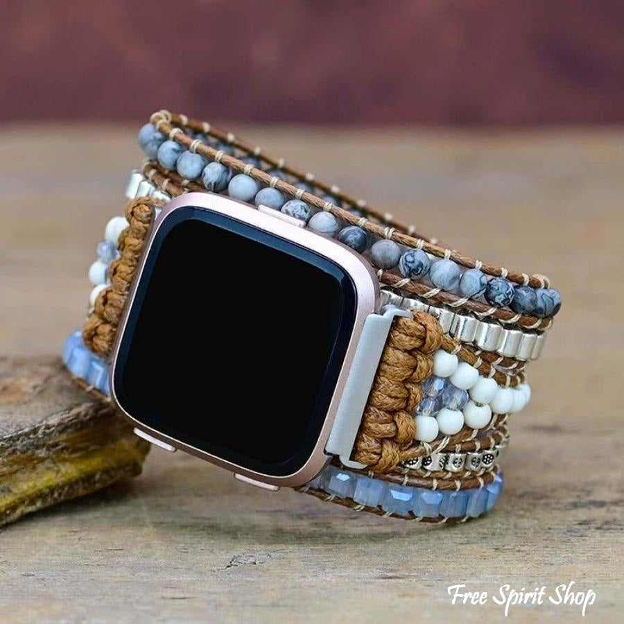 Natural Celestine Beaded Fitbit Versa Watch Band - Free Spirit Shop
