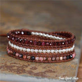 Natural Garnet & Rhodonite Beaded Wrap Bracelet - Free Spirit Shop