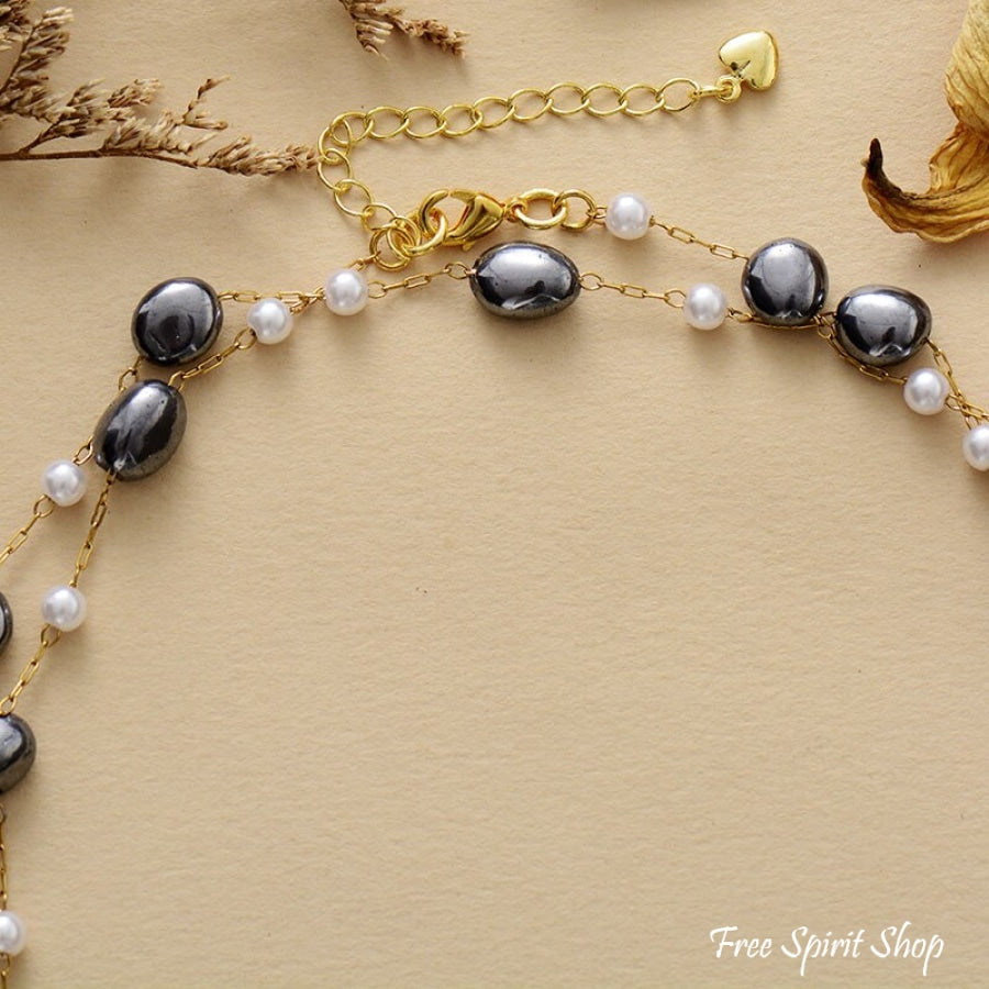 Natural Hematite & Pearl Necklace - Free Spirit Shop