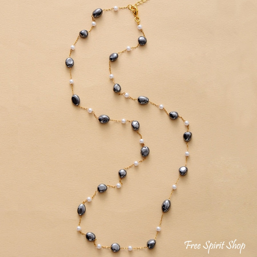 Natural Hematite & Pearl Necklace - Free Spirit Shop