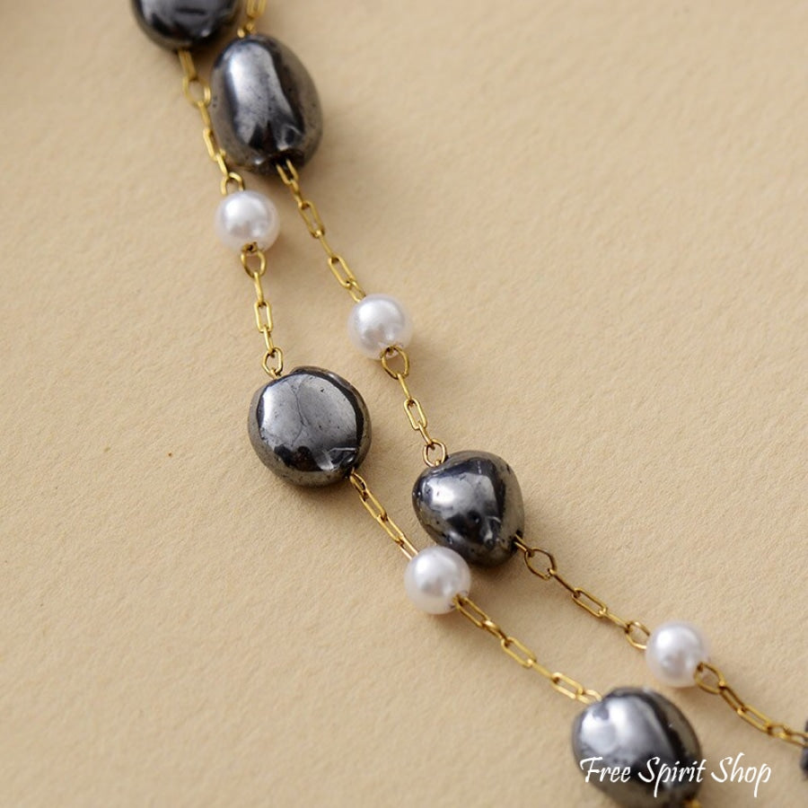 Natural Hematite & Pearl Necklace - Free Spirit Shop