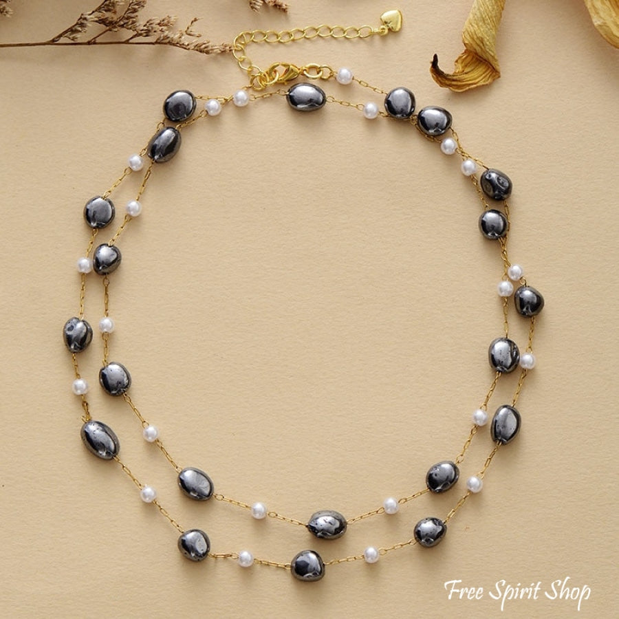 Natural Hematite Pearl Bead Necklace - Main Image