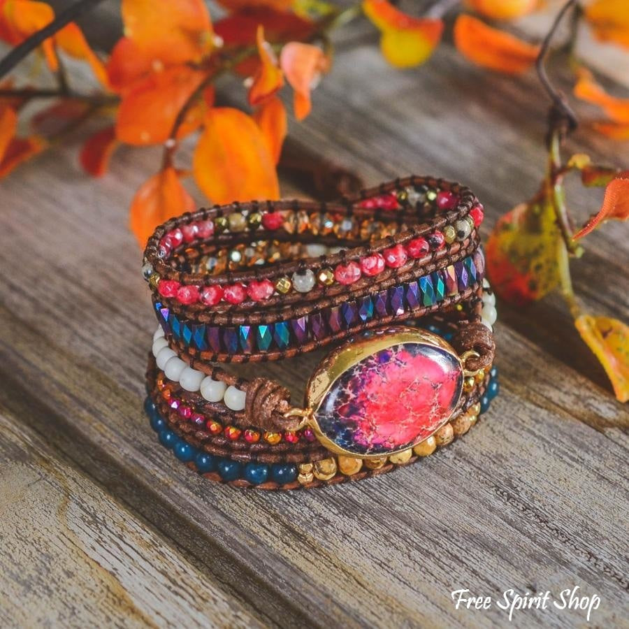 Natural Imperial Jasper & Apatite Wrap Bracelet - Free Spirit Shop