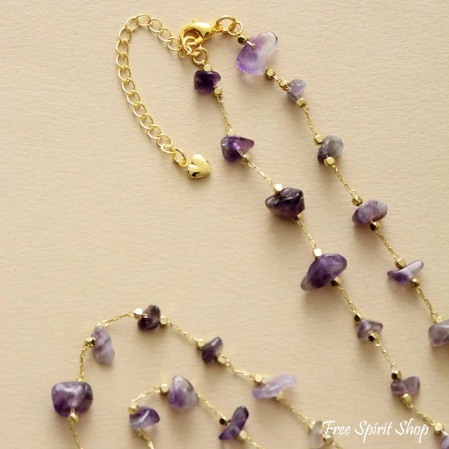 Natural Irregular Amethyst Gold Chain Multi-Layer Necklace - Free Spirit Shop