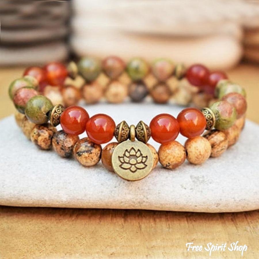 Natural Jasper & Carnelian Mala Bead Bracelets - Free Spirit Shop