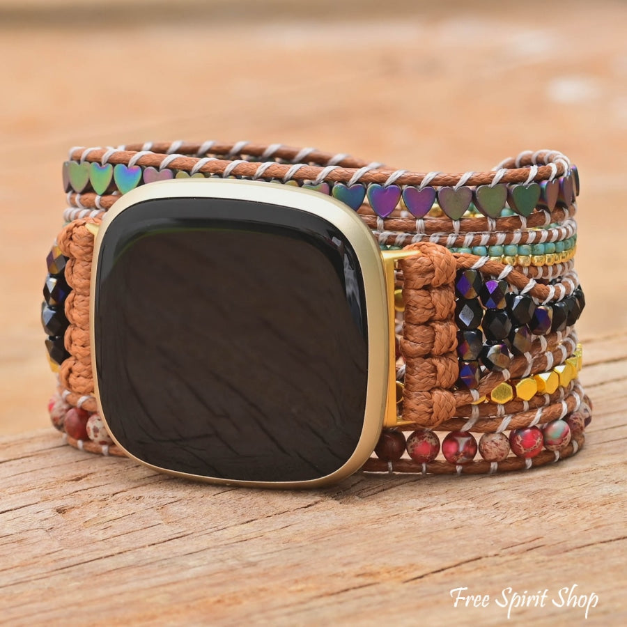 Natural Jasper & Hematite Heart Fitbit Watch Band - Free Spirit Shop