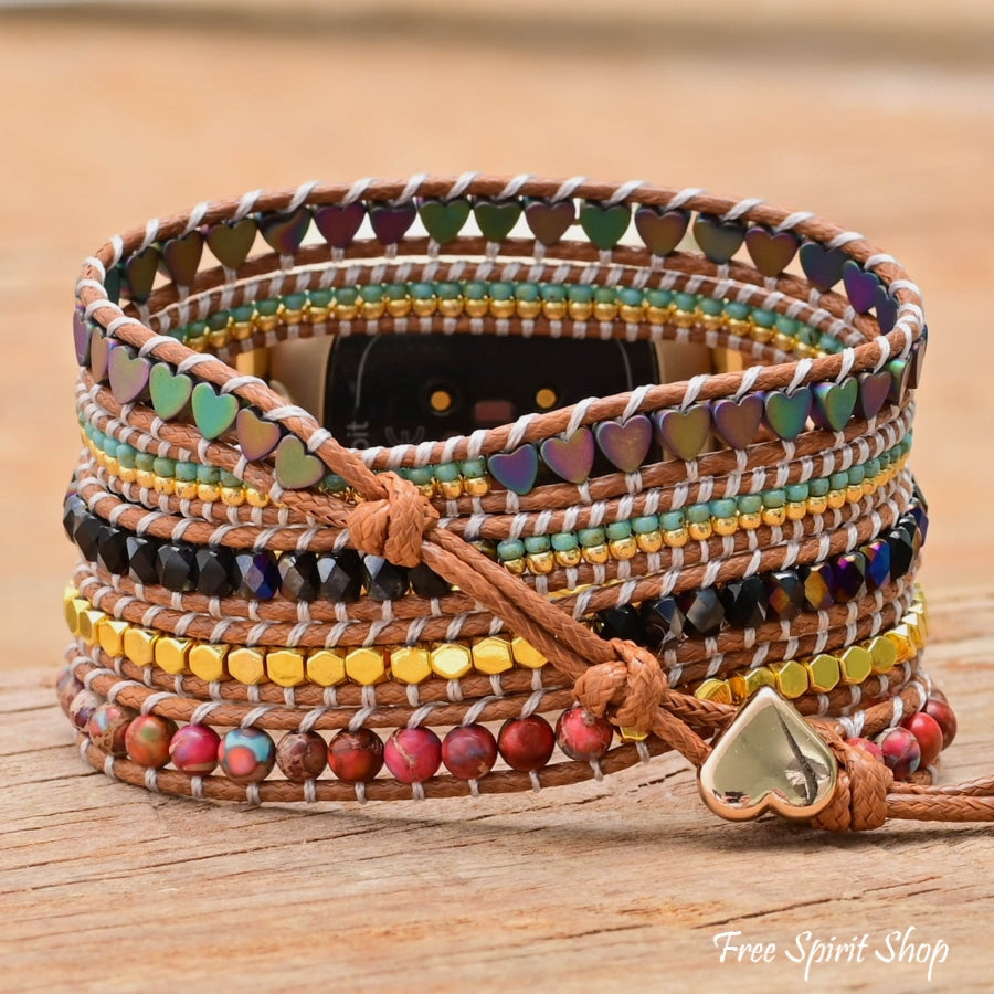 Natural Jasper & Hematite Heart Fitbit Watch Band - Free Spirit Shop