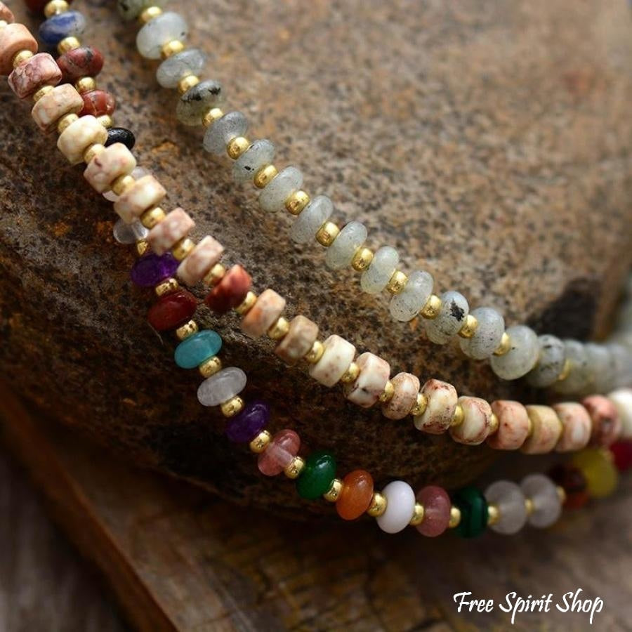 Natural Jasper & Labradorite Stone Bead Choker Necklace - Free Spirit Shop