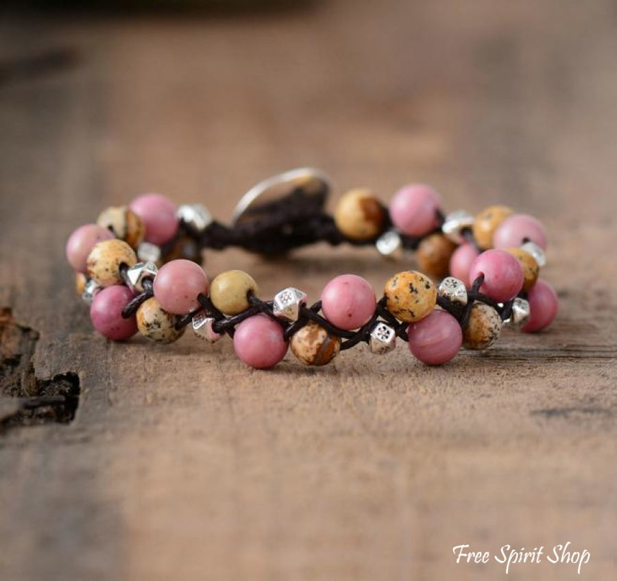 Natural Jasper & Rhodonite Gemstone Wrap Bracelet - Free Spirit Shop