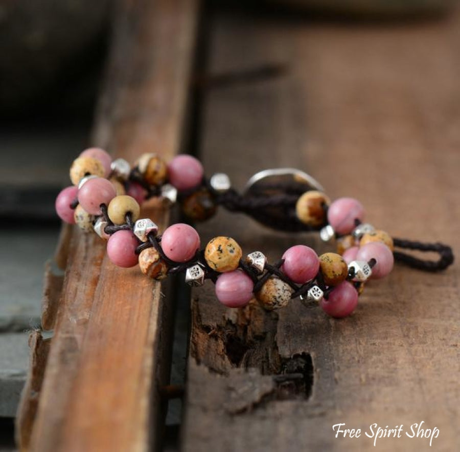 Natural Jasper & Rhodonite Gemstone Wrap Bracelet - Free Spirit Shop