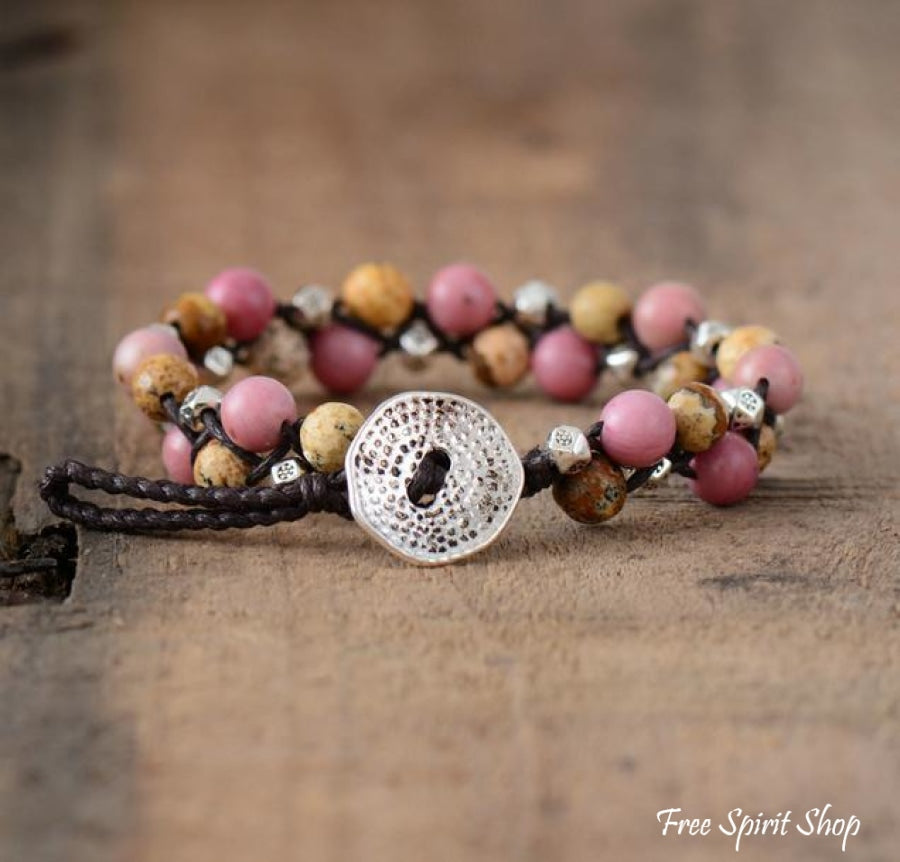Natural Jasper & Rhodonite Gemstone Wrap Bracelet - Free Spirit Shop