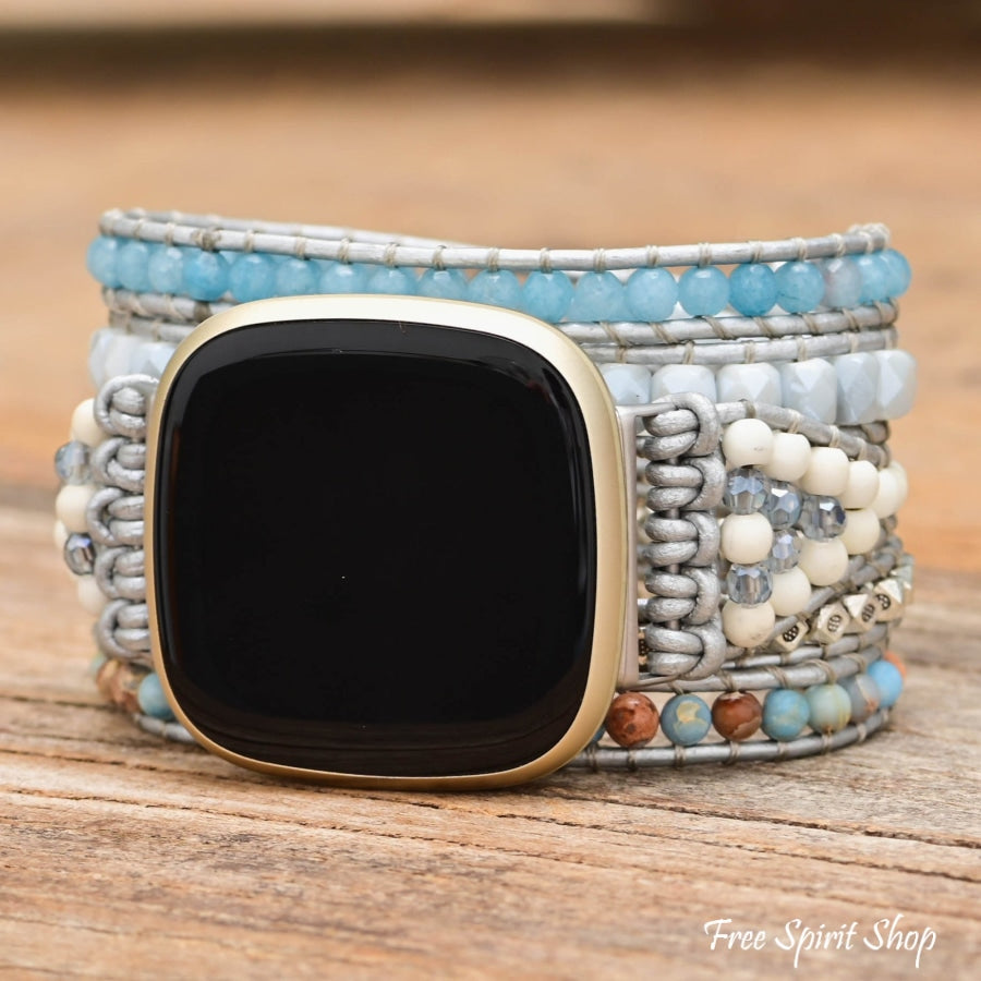 Natural King Jasper & Blue Beads Fitbit Watch Band - Free Spirit Shop