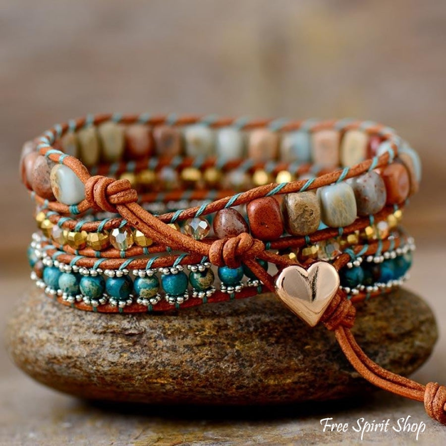 Natural King Jasper & Blue Jasper Wrap Bracelet - Free Spirit Shop