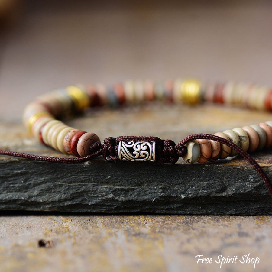 Natural King Jasper Flat Bead Bracelet - Free Spirit Shop