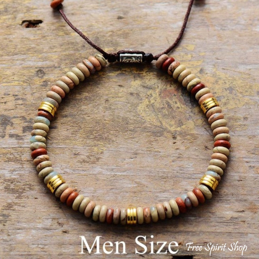 Natural King Jasper Flat Bead Bracelet - Free Spirit Shop