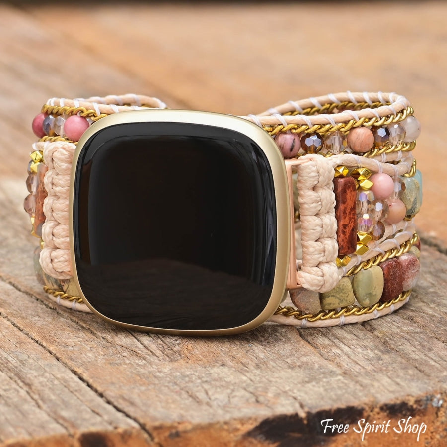 Natural King Jasper & Rhodonite Beaded Fitbit Watch Band - Free Spirit Shop