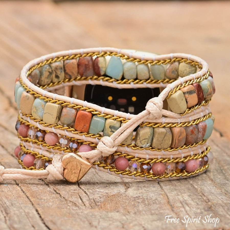 Natural King Jasper & Rhodonite Beaded Fitbit Watch Band - Free Spirit Shop