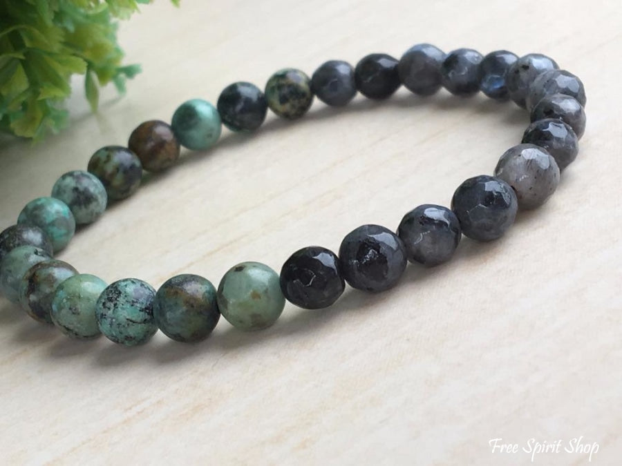 Natural Labradorite & African Turquoise Gemstone Bead Mala Bracelet - Free Spirit Shop