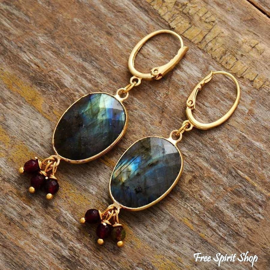 Natural Labradorite & Bead Earrings - Free Spirit Shop