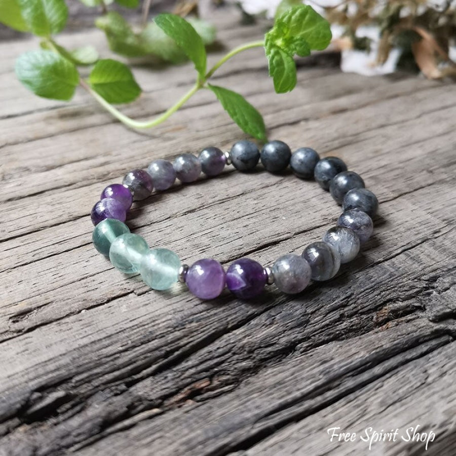 Natural Labradorite Fluorite & Amethyst Bead Bracelet - Free Spirit Shop