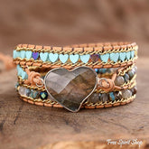 Natural Labradorite Heart Beaded Wrap Bracelet - Free Spirit Shop